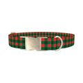 Plaid Green Dog Collar - metal silver