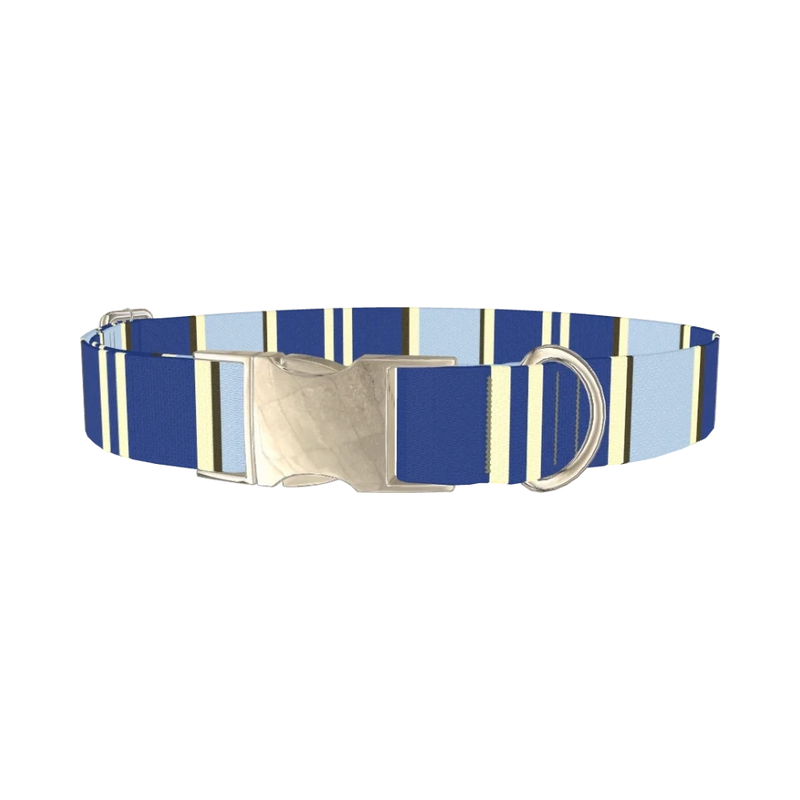Navy Stripes Dog Collar - metal silver