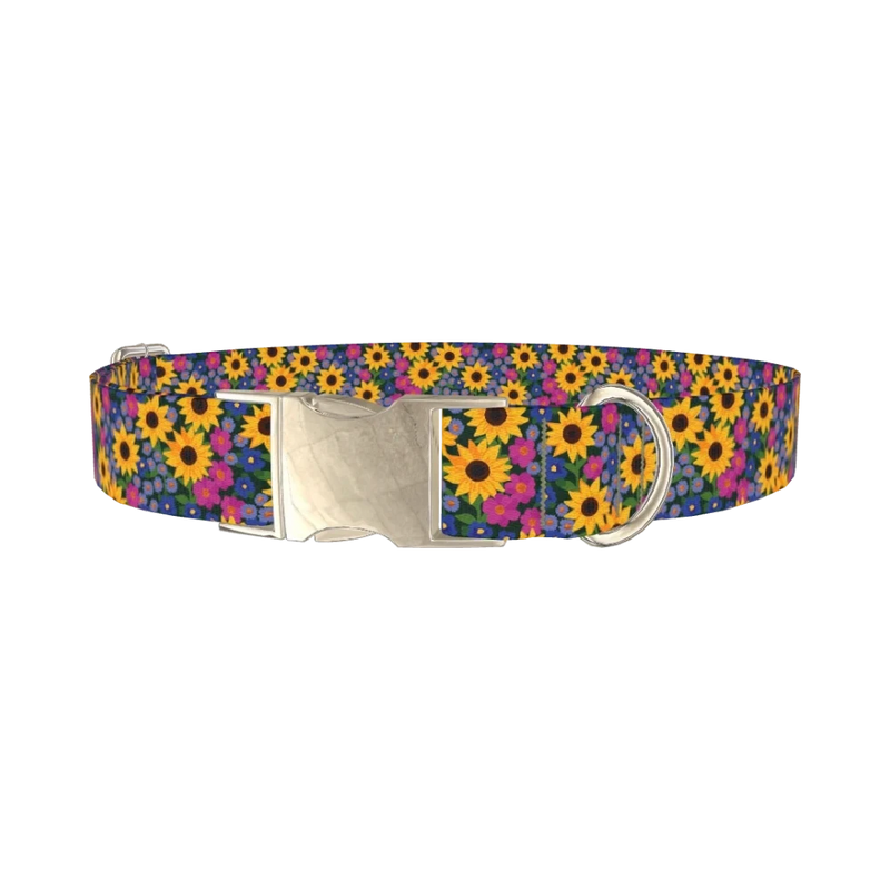 Floral Sunflower Dog Collar - metal silver