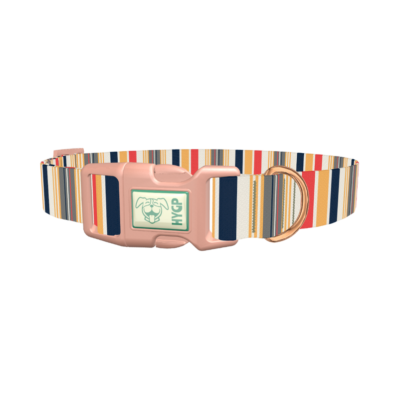 Red Yellow Stripe Dog Collar - plastic rose gold