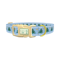 Blue Knitted Christmas Tree Dog Collar - plastic gold