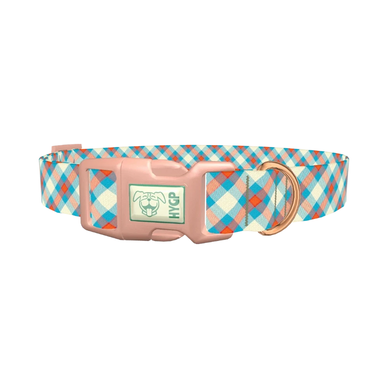 Orange Blue Checkered Dog Collar - plastic rose gold
