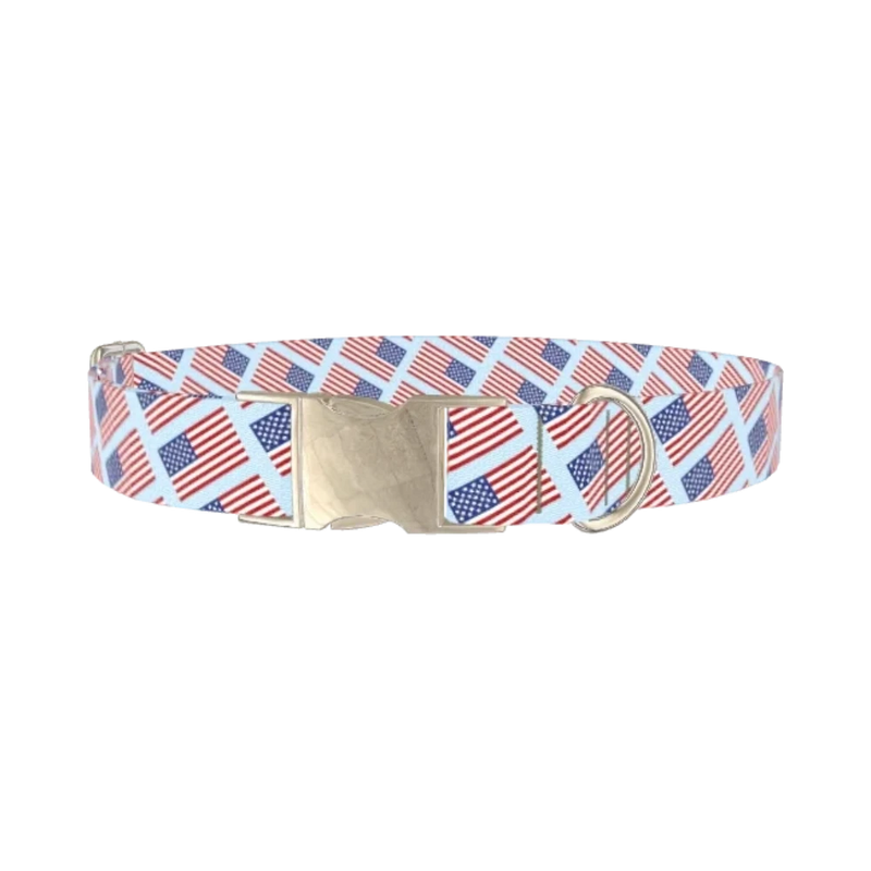 Stars and Stripes Dog Collar - metal silver