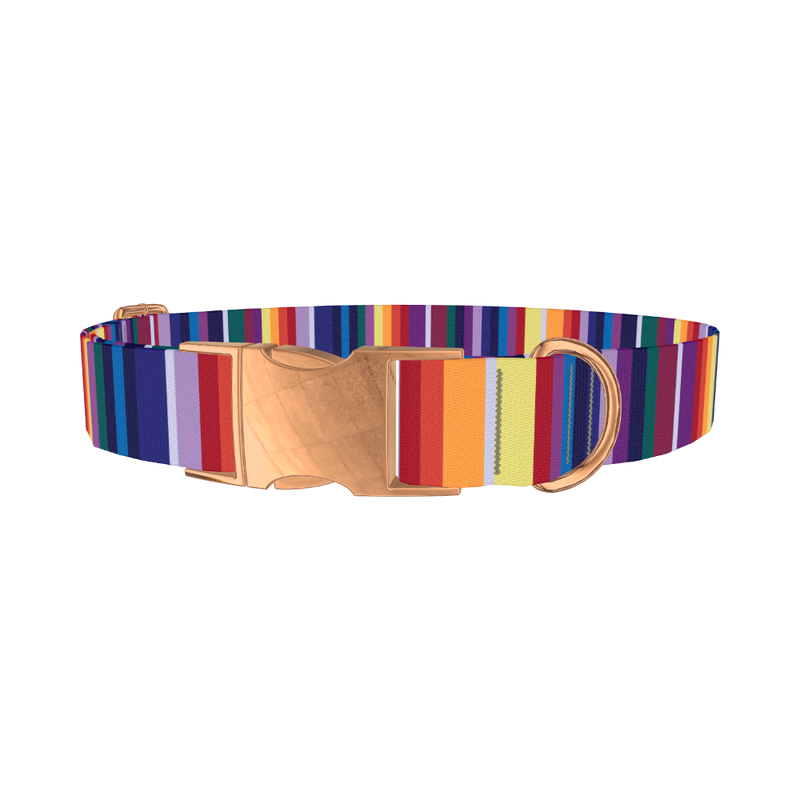 Colorful Mexican Stripe Dog Collar - metal rose gold