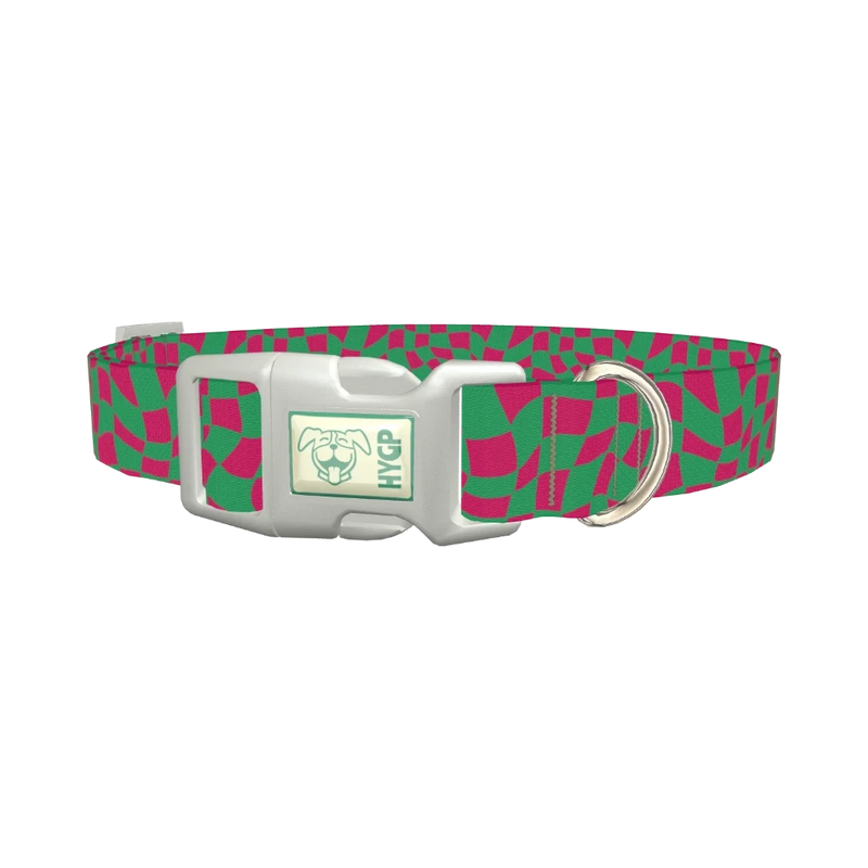 Wavy Check Dog Collar - plastic silver