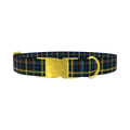 Blue Green Tartan Dog Collar - metal gold