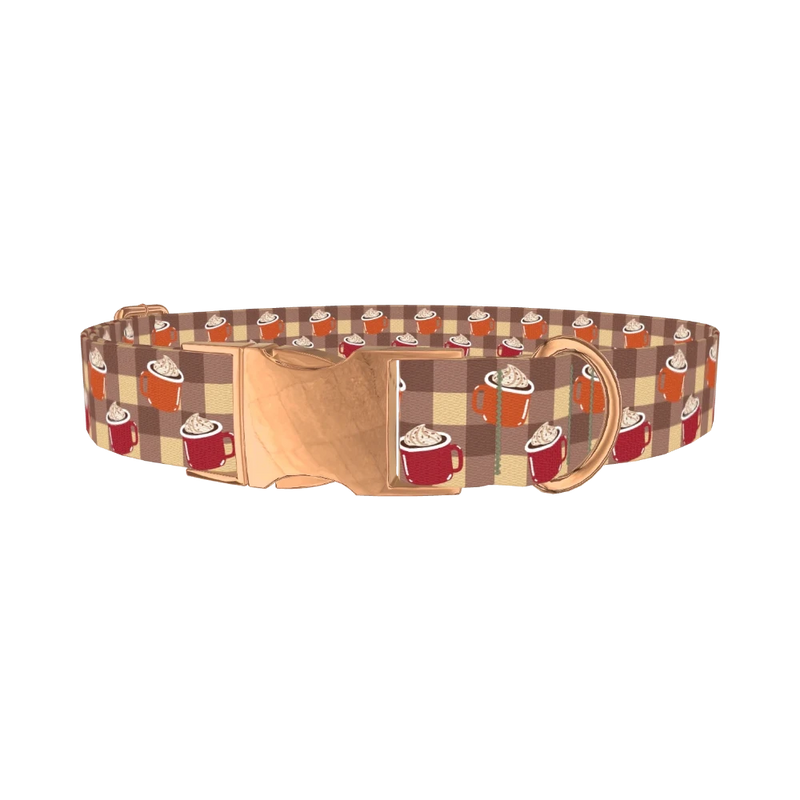 Plaid Hot Cocoa Dog Collar - metal rose gold