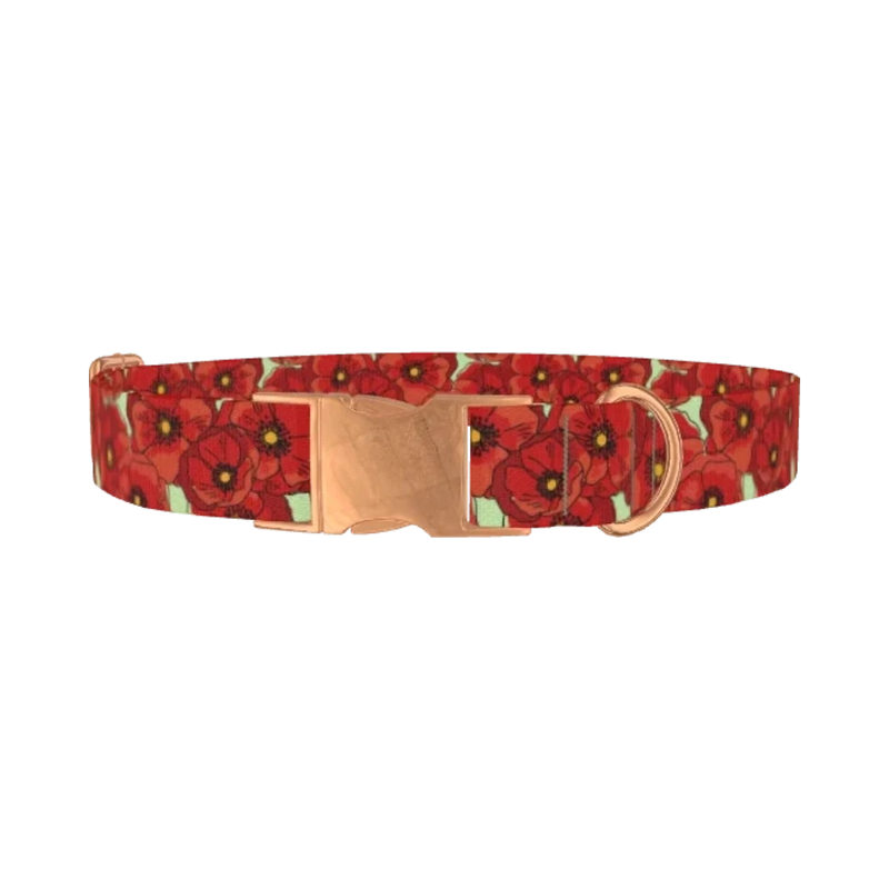 Floral Poppy Dog Collar - metal rose gold