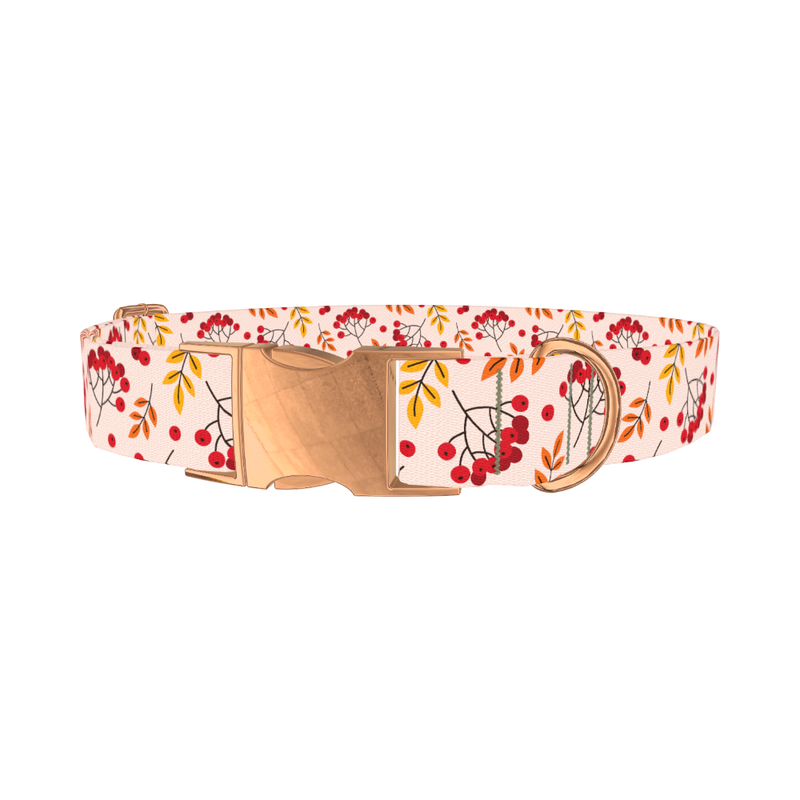 Autumn Rowanberry Dog Collar - metal rose gold