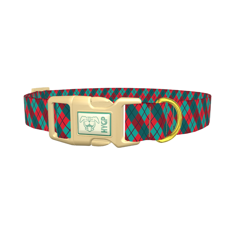 Rhombus Plaid Dog Collar - plastic gold