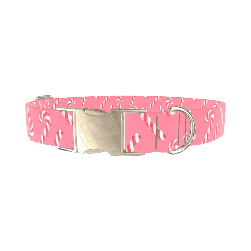 Pink Candy Cane Dog Collar - metal gold