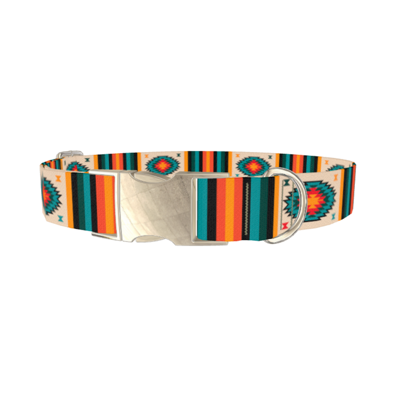 Tribal Geometric Stripes Dog Collar - metal silver