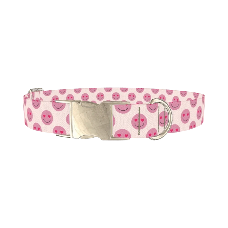 Heart Eyes Emoji Dog Collar - metal silver