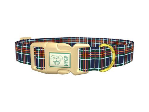 Dark Blue Festive Plaid Dog Collar