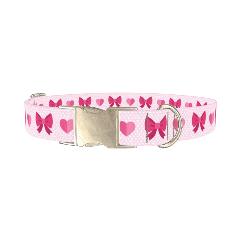 Valentine Ribbon Dog Collar - metal silver