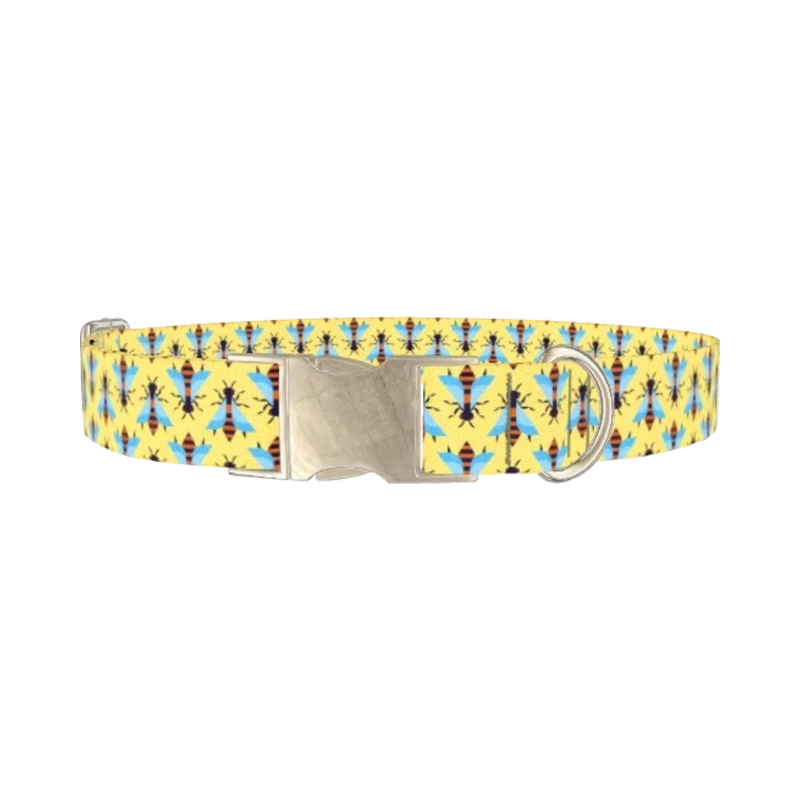 Stylized Bee Dog Collar - metal silver