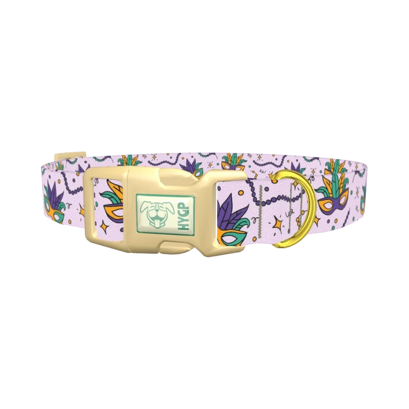 Mardi Gras Mask Dog Collar - plastic gold