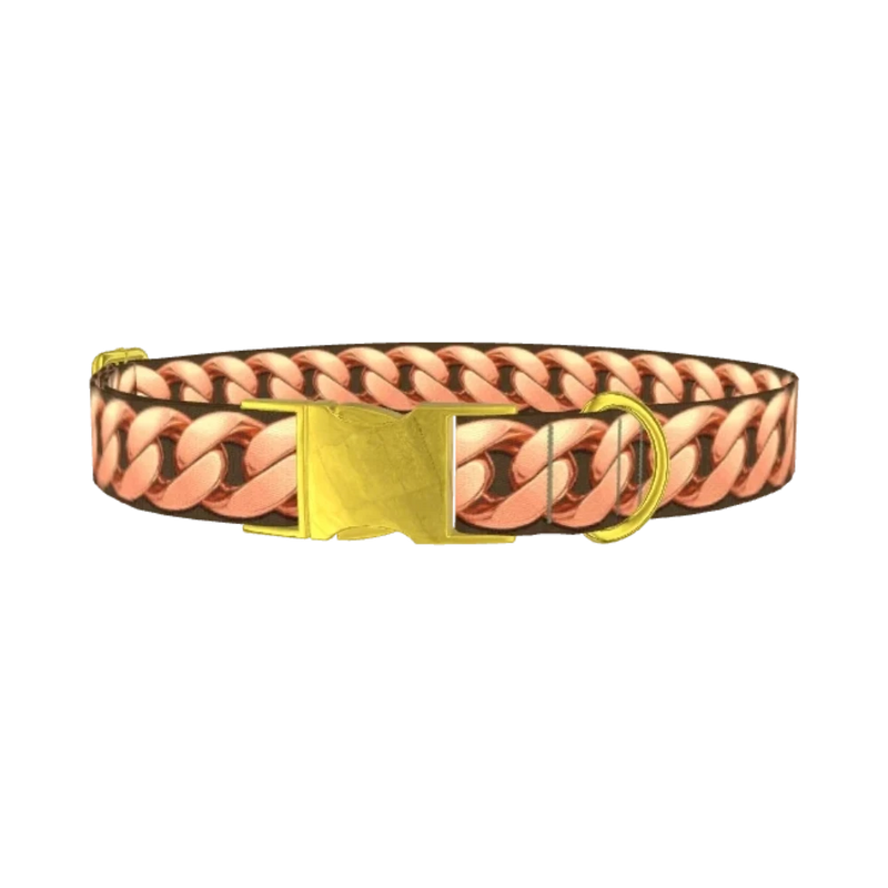 Rose Gold Chain Pattern Dog Collar - metal gold