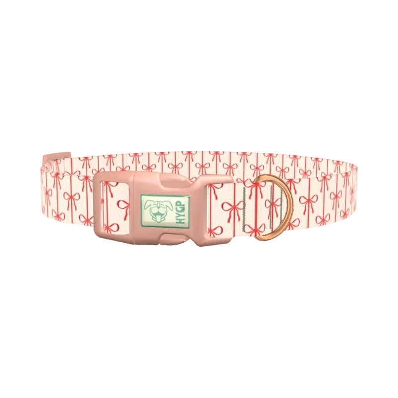 Red Ribbon Bow Dog Collar - plastic rose gold