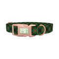 Dark Green Christmas Plaid Dog Collar - plastic rose gold