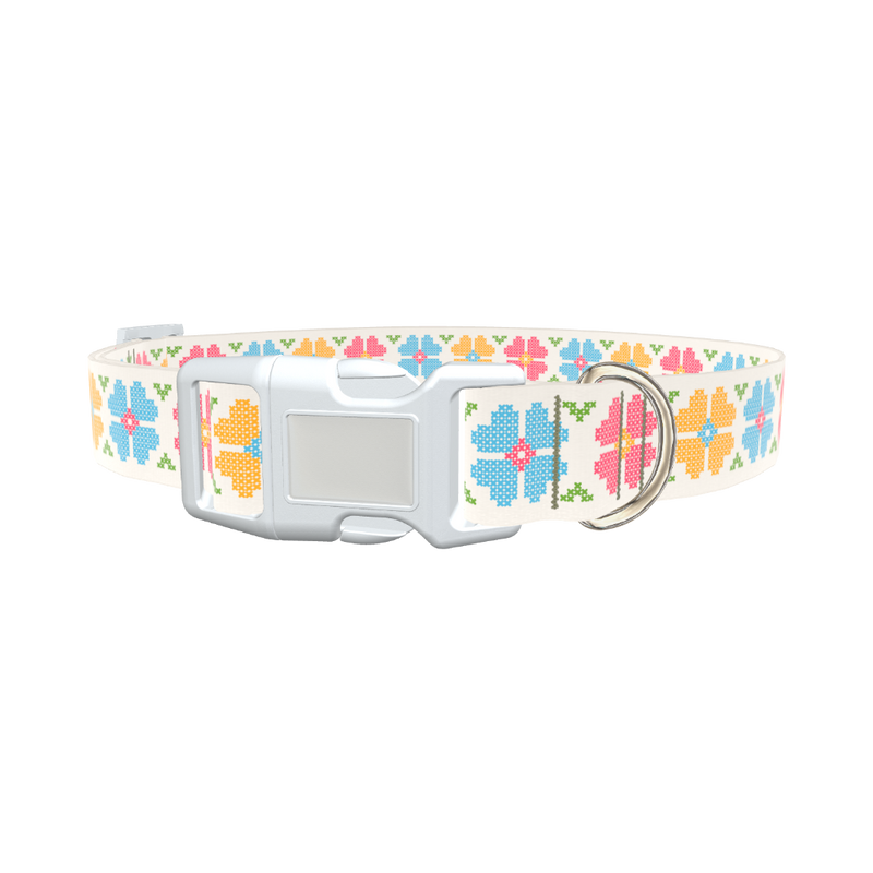 Floral Embroidery Dog Collar - plastic rose gold
