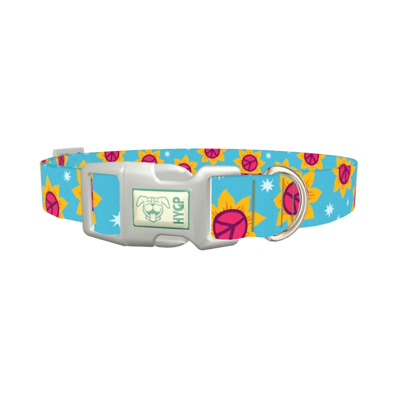 Peace Sunflower Dog Collar - plastic silver