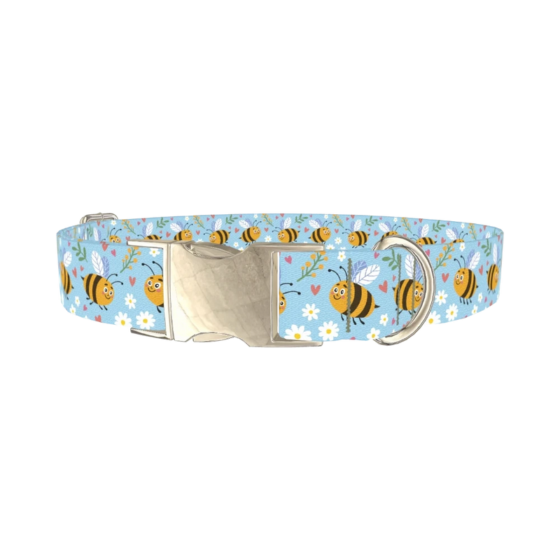 Bees and Hearts Dog Collar - metal silver