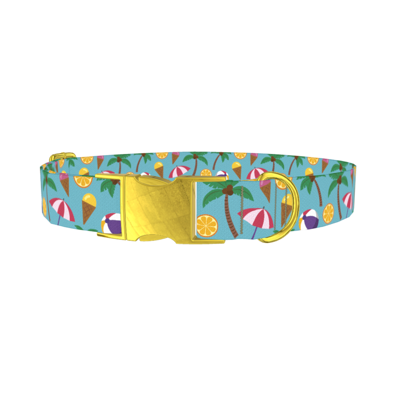 Tropical Beach Dog Collar - metal gold