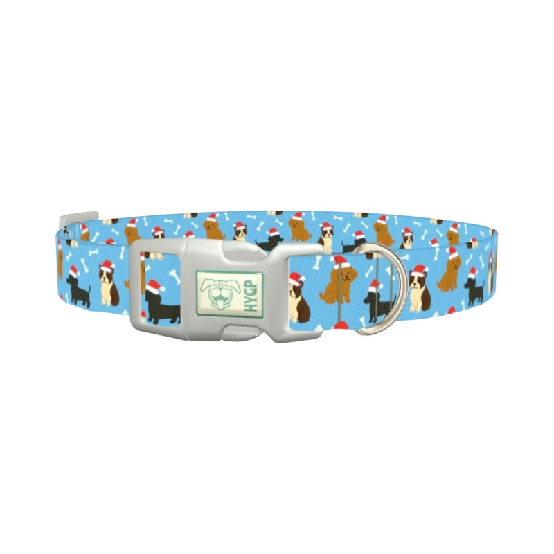 Christmas Dogs Blue Dog Collar - plastic silver