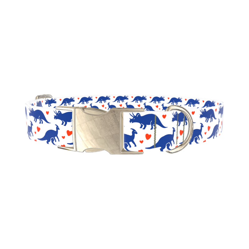 Dinosaur Heart Dog Collar - metal silver