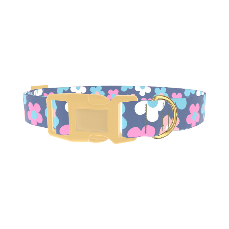 Retro Flower Dog Collar - plastic gold