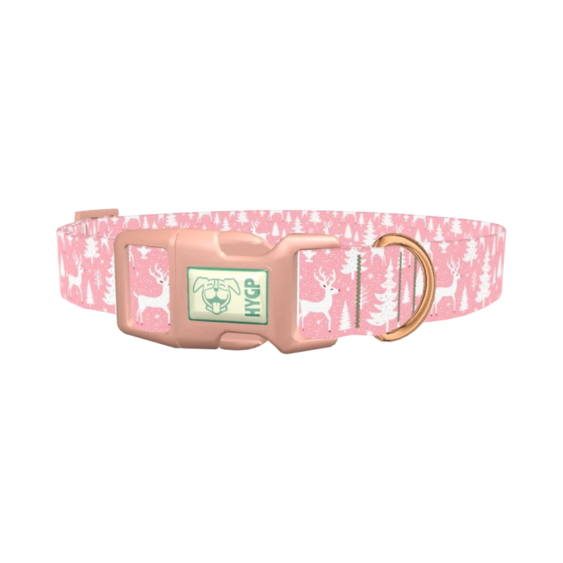 Pink Reindeer Forest Dog Collar - plastic rose gold