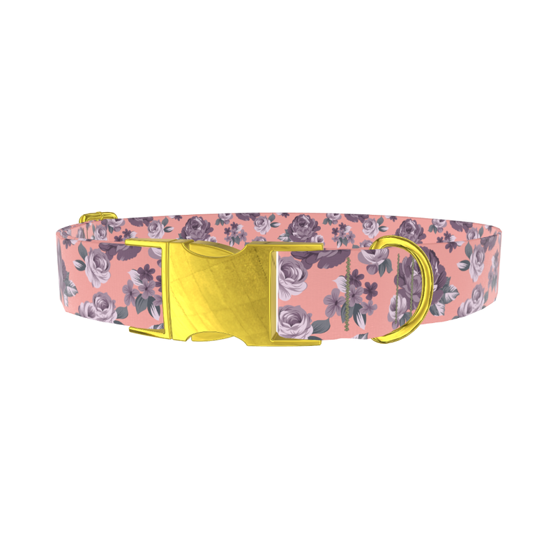 Pastel Rose Bouquet Dog Collar - metal gold