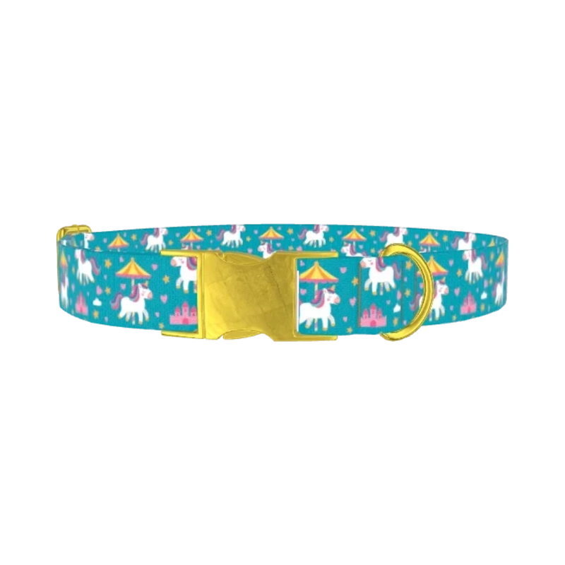 Unicorn Carousel Dog Collar - metal gold