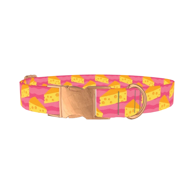 Pink Cheese Slice Dog Collar - metal rose gold