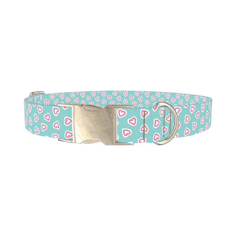 Pastel Valentine Heart Dog Collar - metal silver