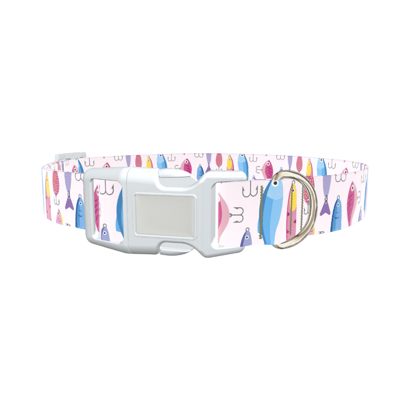 Fishing Lure Pattern Dog Collar - plastic rose gold