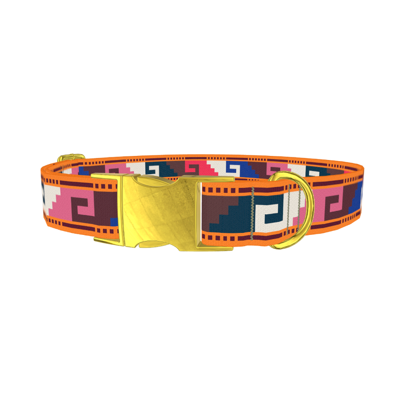Aztec Meander Dog Collar - metal gold