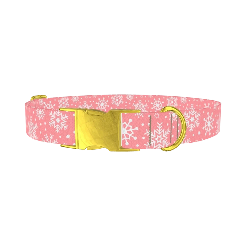 Pink Snowflake Pattern Dog Collar - metal gold