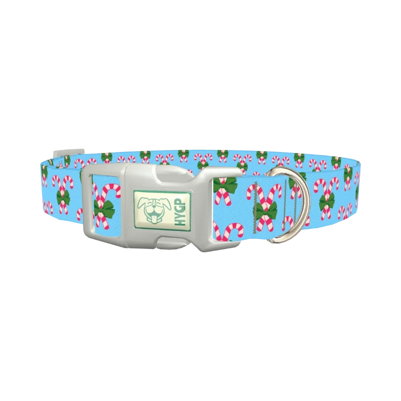 Candy Cane Bow Dog Collar - plastic silver