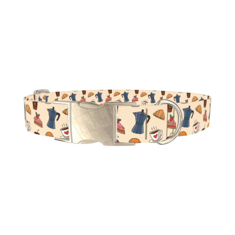 Coffee and Pastry Dog Collar - metal silver