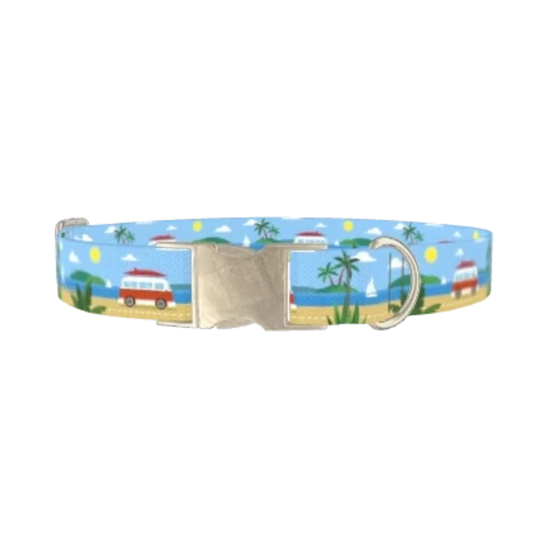 Beach Vacation Dog Collar - metal silver