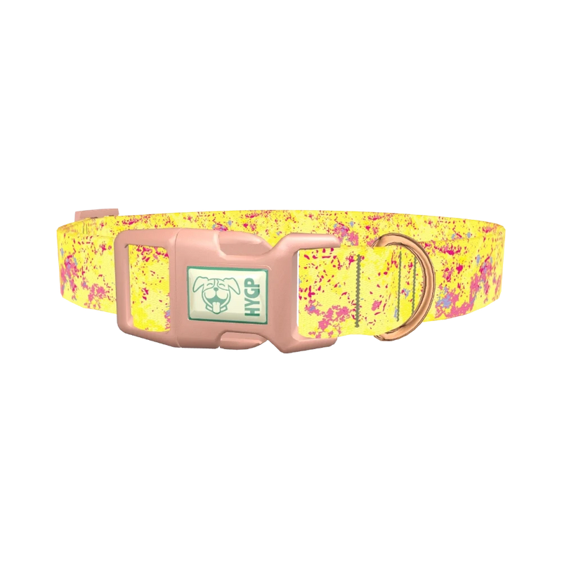 Yellow Abstract Splatter Dog Collar - plastic rose gold