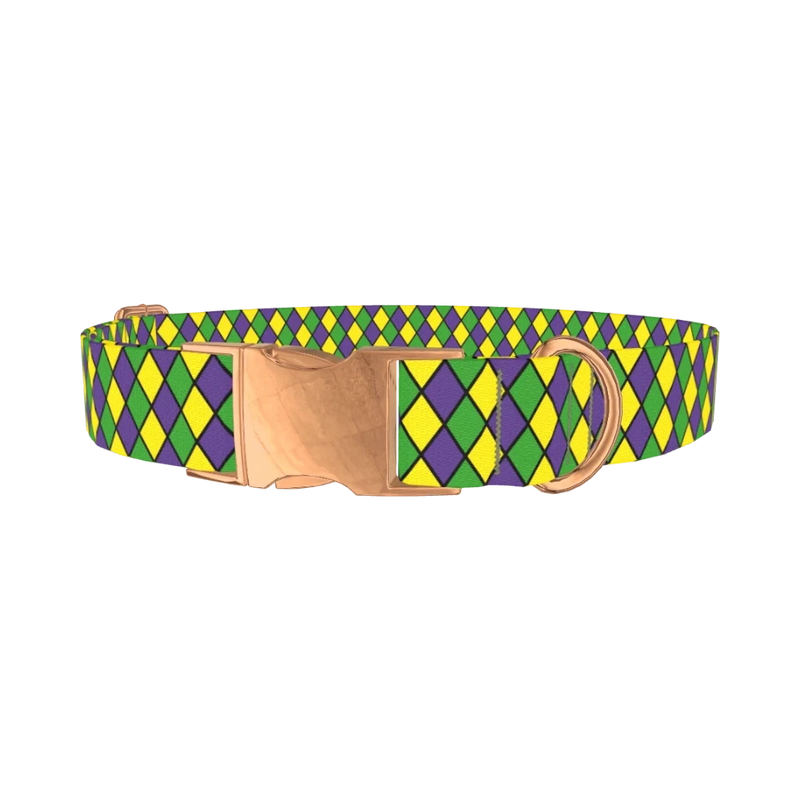 Mardi Gras Rhombus Dog Collar - metal rose gold