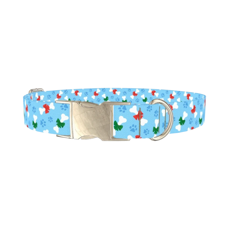 Christmas Bone Dog Collar - metal silver