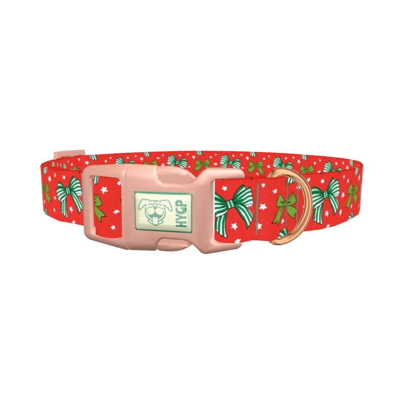 Christmas Bow Dog Collar - plastic rose gold