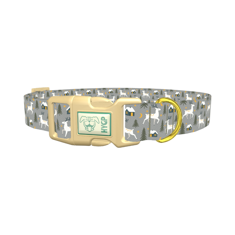 Deer and Cabin Forest Dog Collar - plastic gold