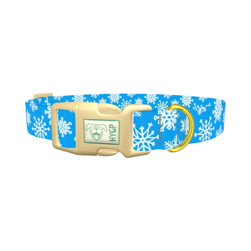 Blue Festive Snowflake Dog Collar - plastic gold