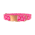 Pink Heart Paw Print Dog Collar - metal silver