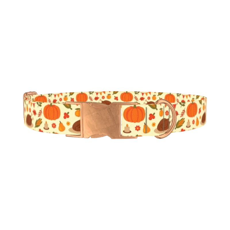 Thanksgiving Feast Dog Collar - metal rose gold